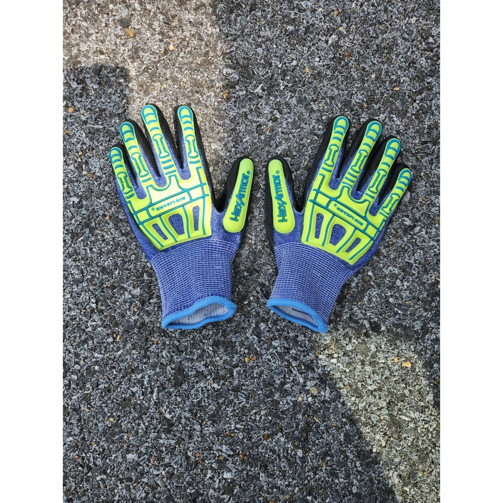 HexArmor Rig Lizard 2095 Impact Resistant Work Gloves Blue Lime Green Mens M